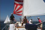 Rolling the headsail after the spinnaker set